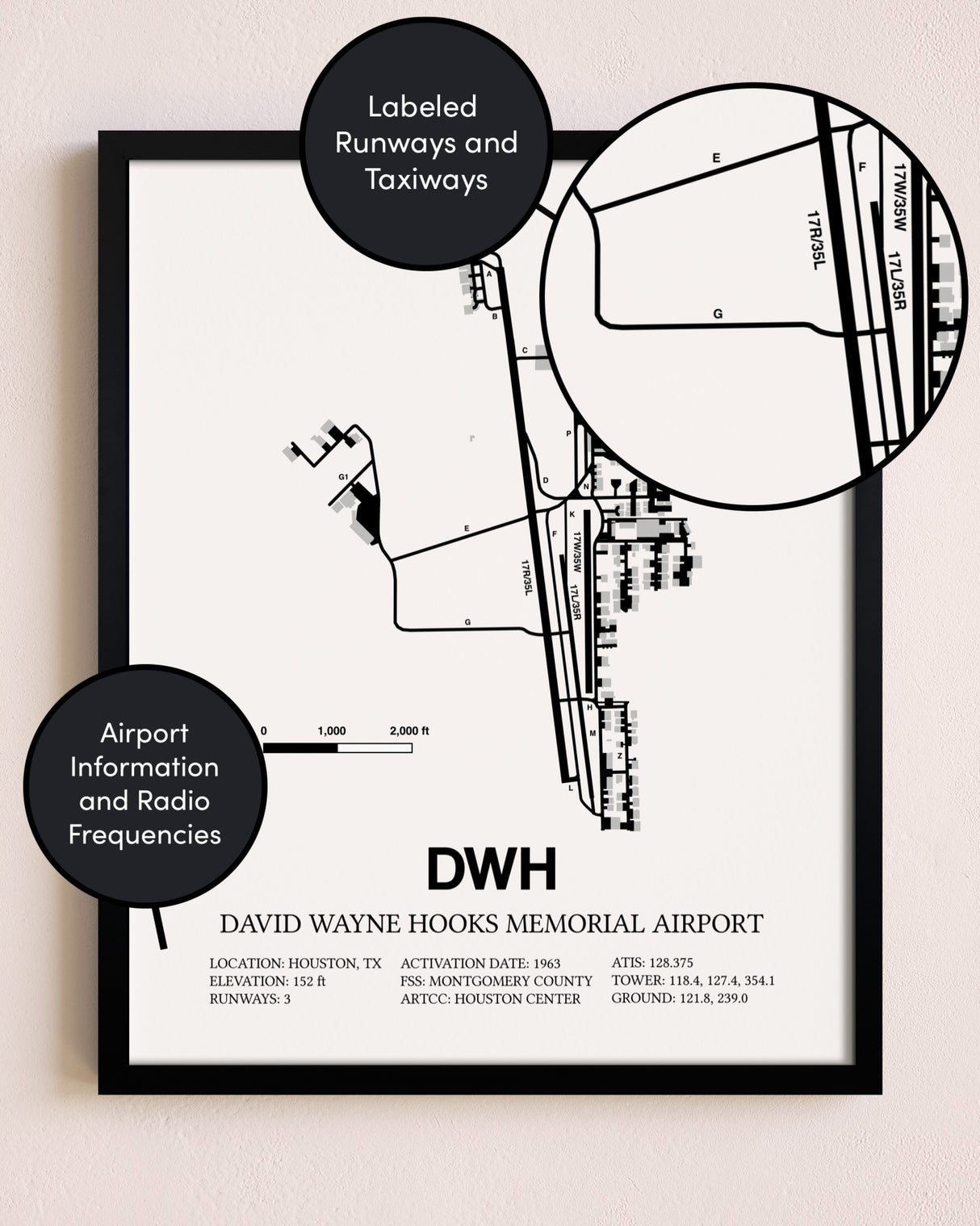 Framed David Wayne Hooks Memorial Airport layout wall art poster