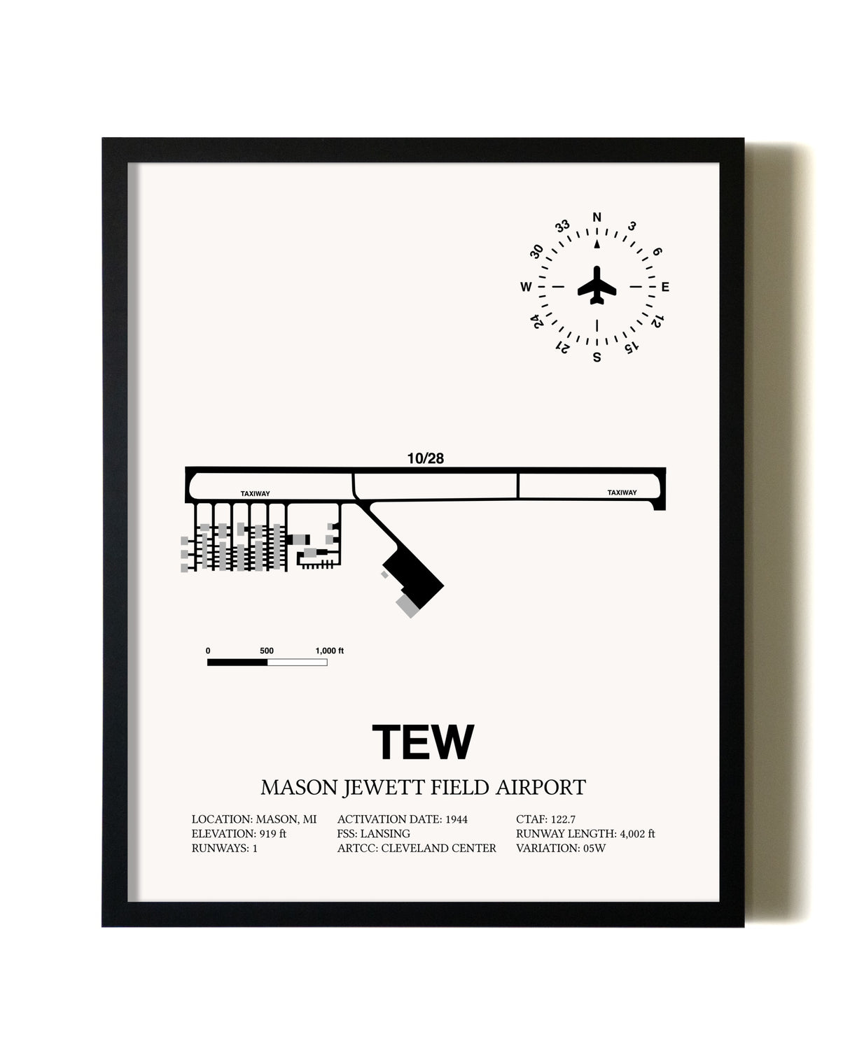 Framed Mason Jewett Field Airport wall art poster in black frame
