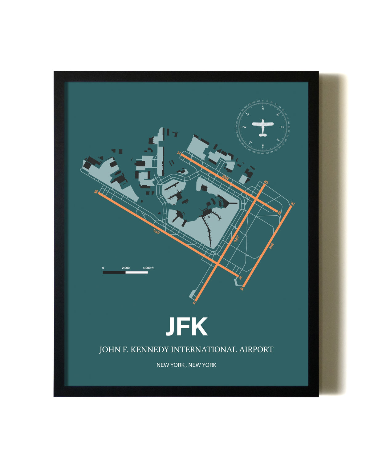 Green John F. Kennedy International Airport aviation wall décor in black wood frame