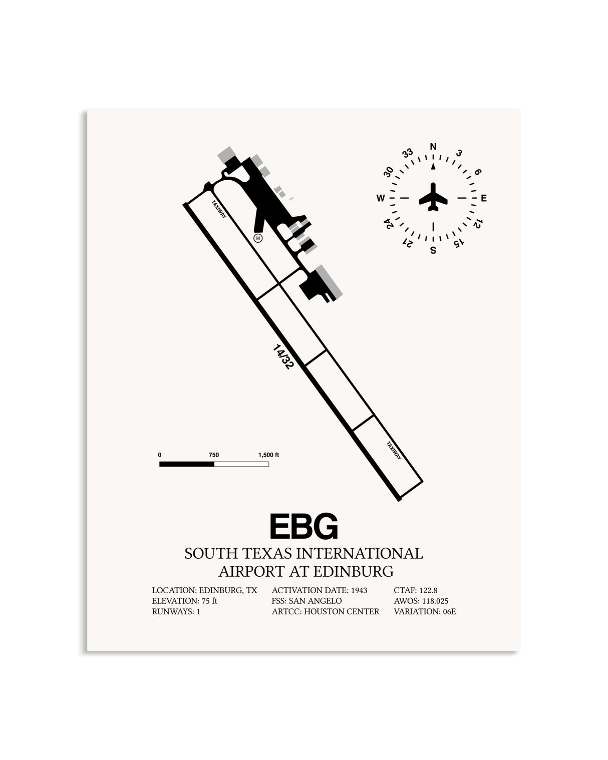 Gray South Texas International Airport At Edinburg framed poster displayed in an airplane hangar