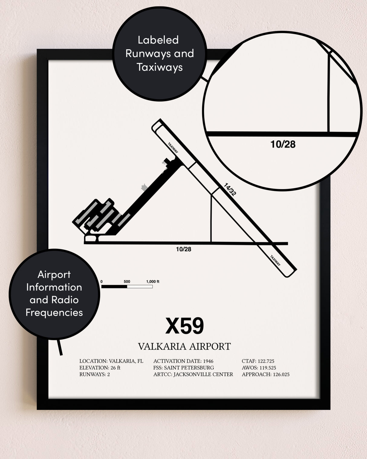 Framed Valkaria Airport layout wall art poster