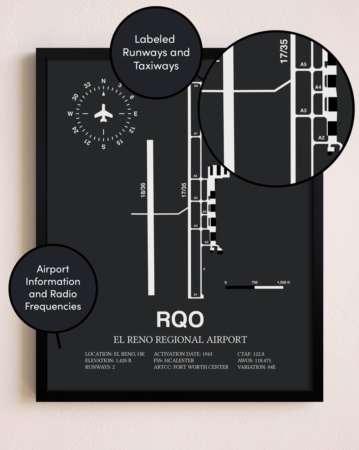 El Reno Regional Airport poster size comparison chart