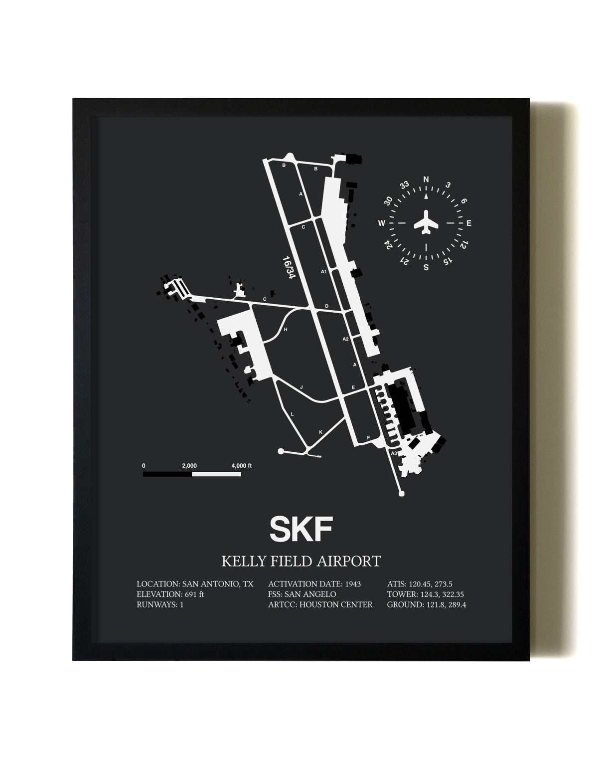 Unframed Kelly Field Airport map print poster