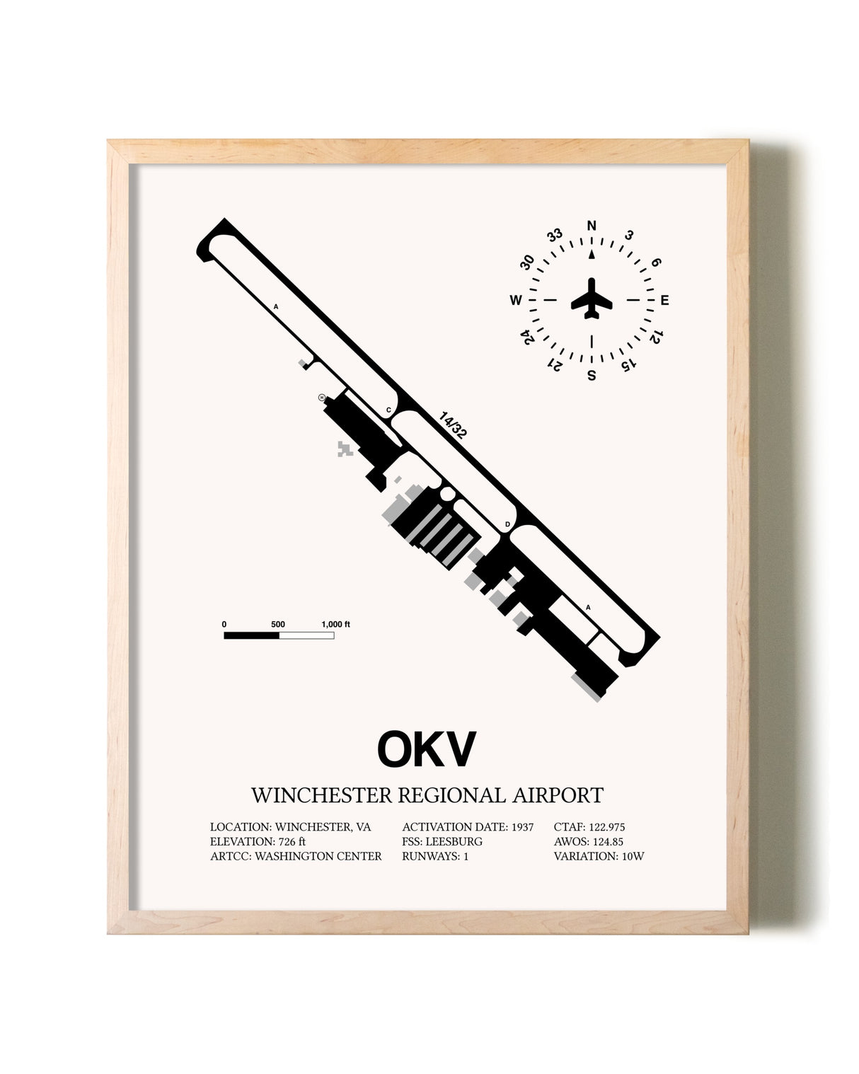 Winchester Regional Airport framed wall art in white frame