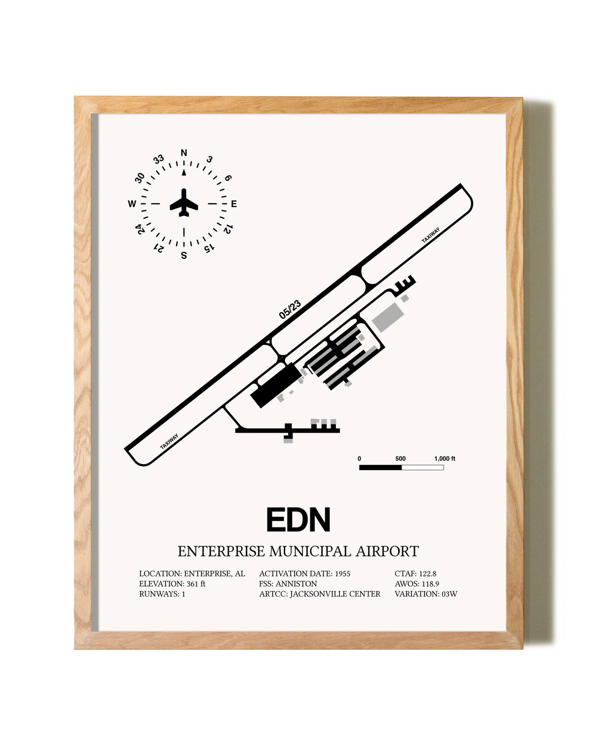 Enterprise Municipal Airport framed print in natural wood frame