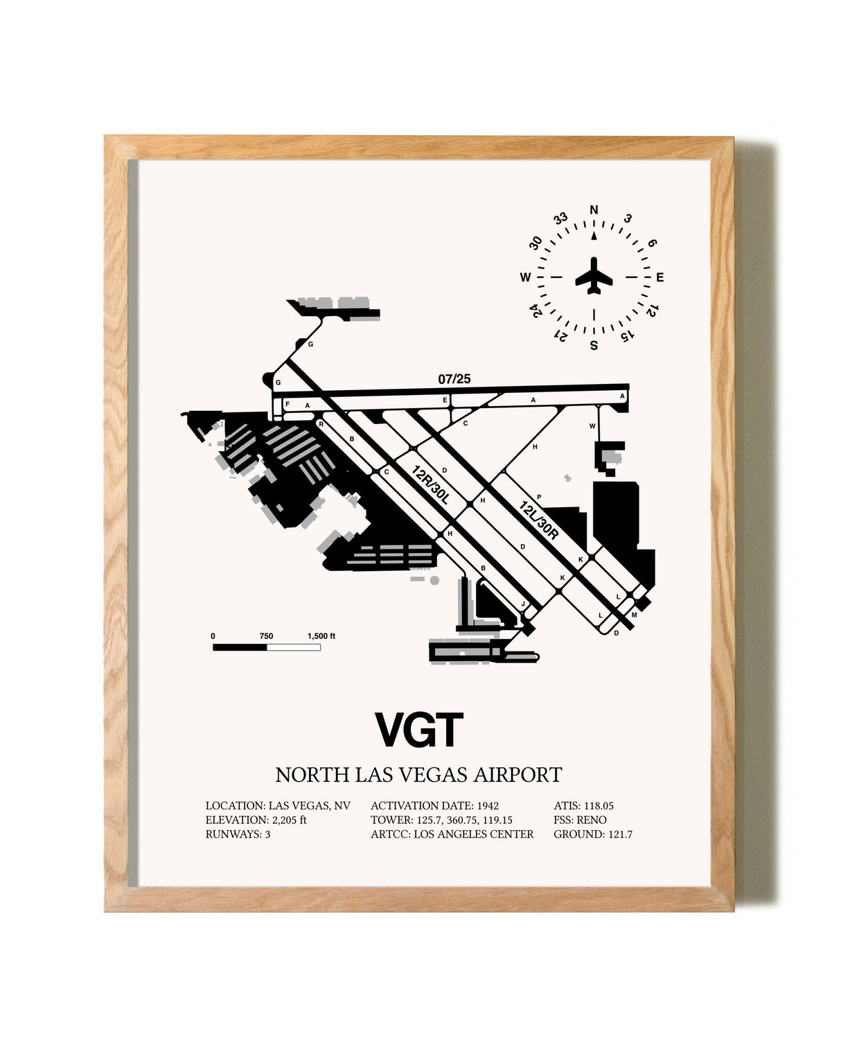 North Las Vegas Airport framed print in natural wood frame