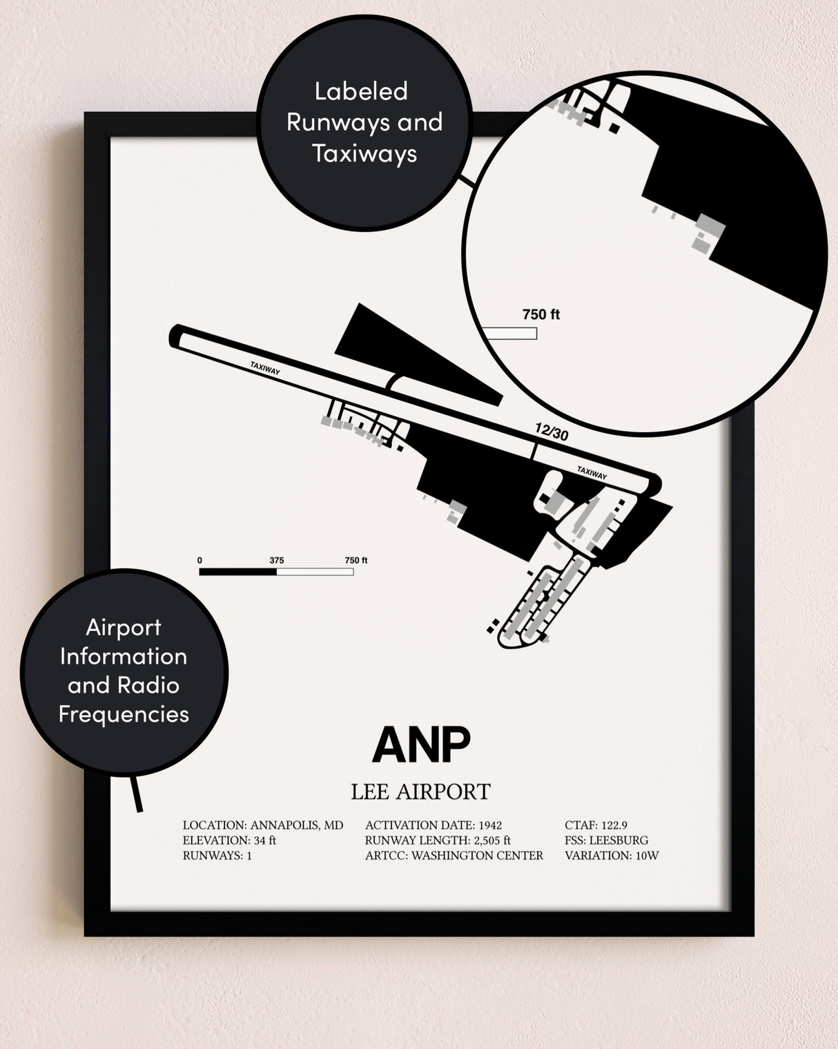 Framed Lee Airport layout wall art poster