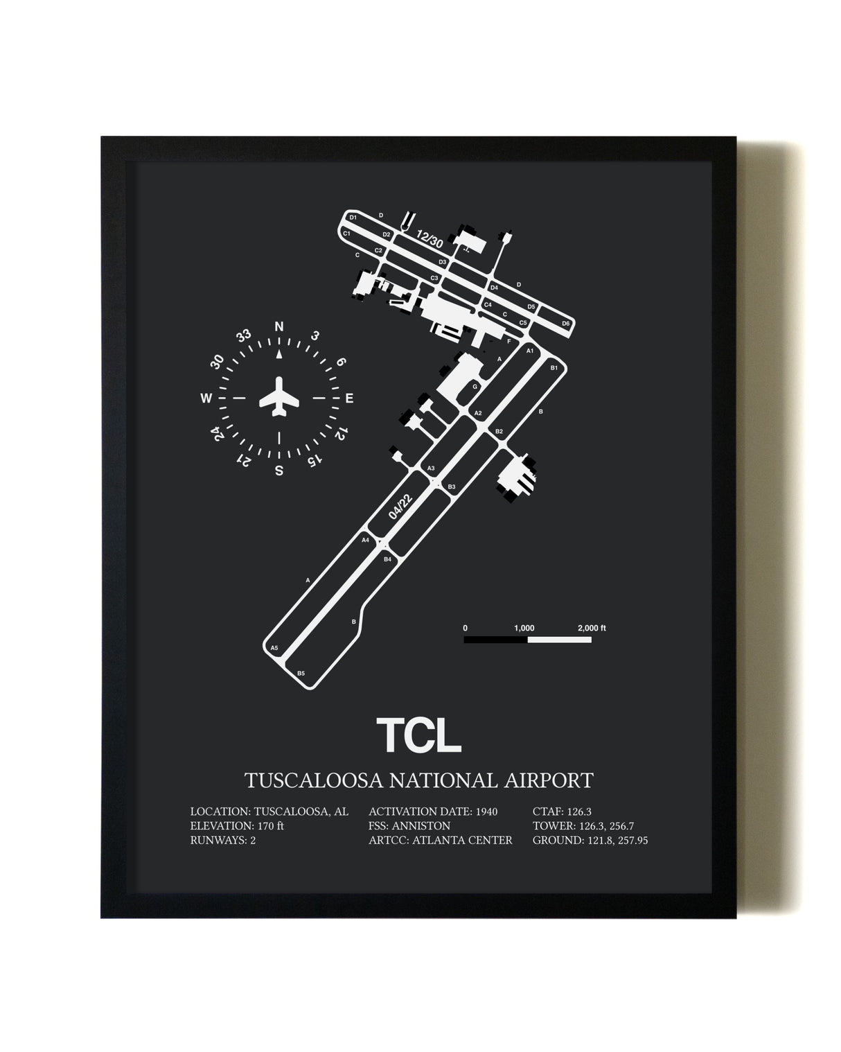 Unframed Tuscaloosa National Airport map print poster