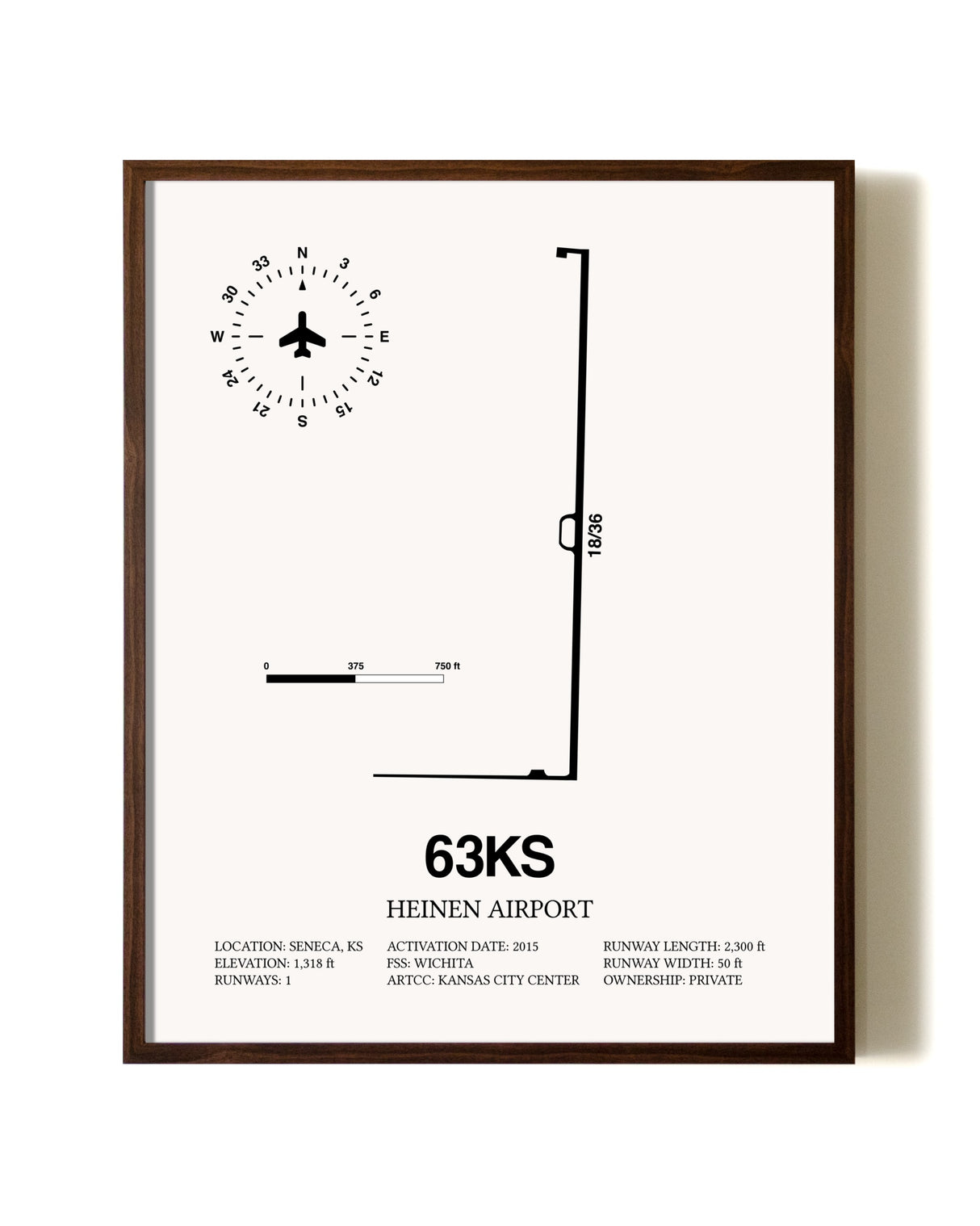 Heinen Airport aviation print in walnut frame