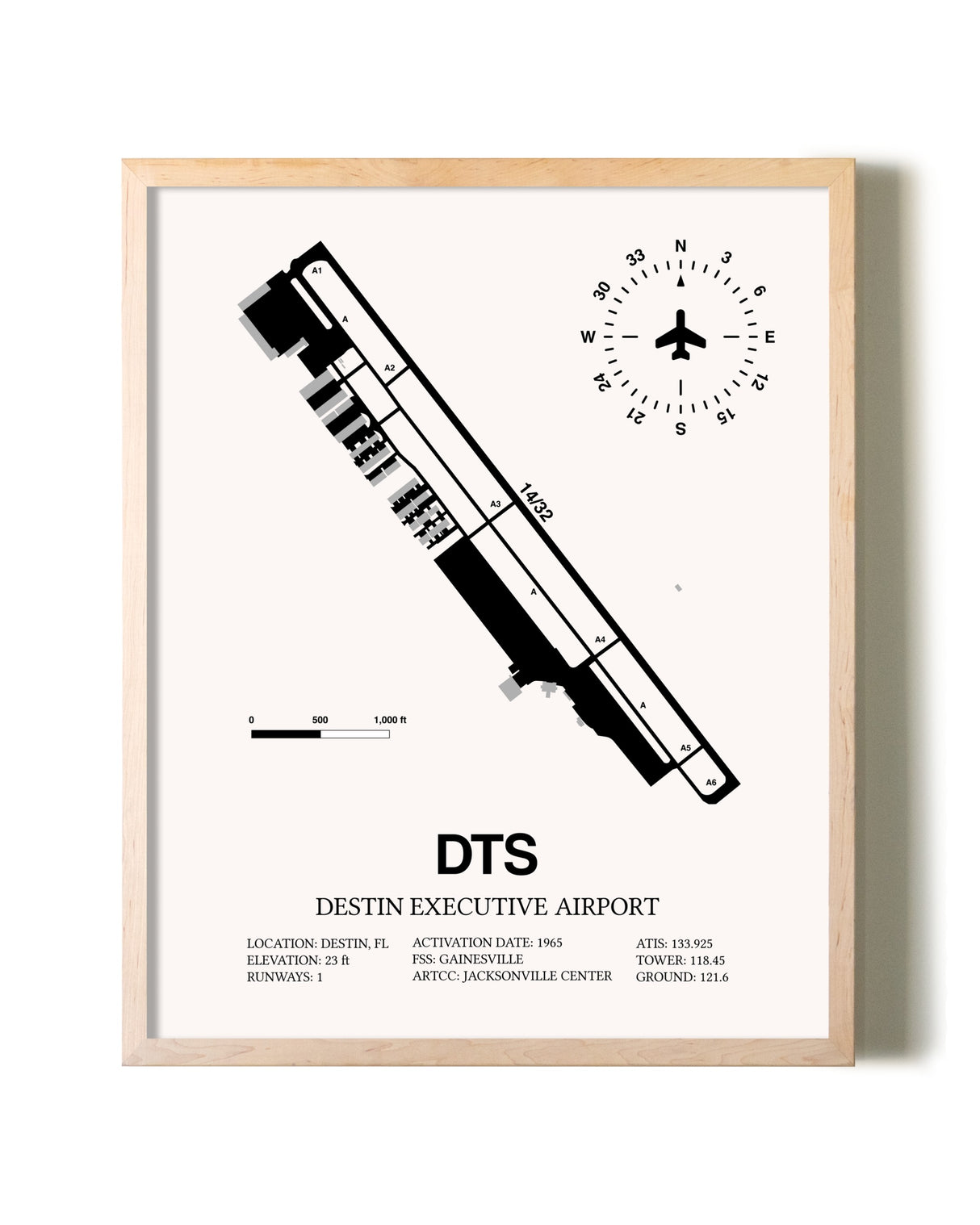 Destin Executive Airport framed wall art in white frame
