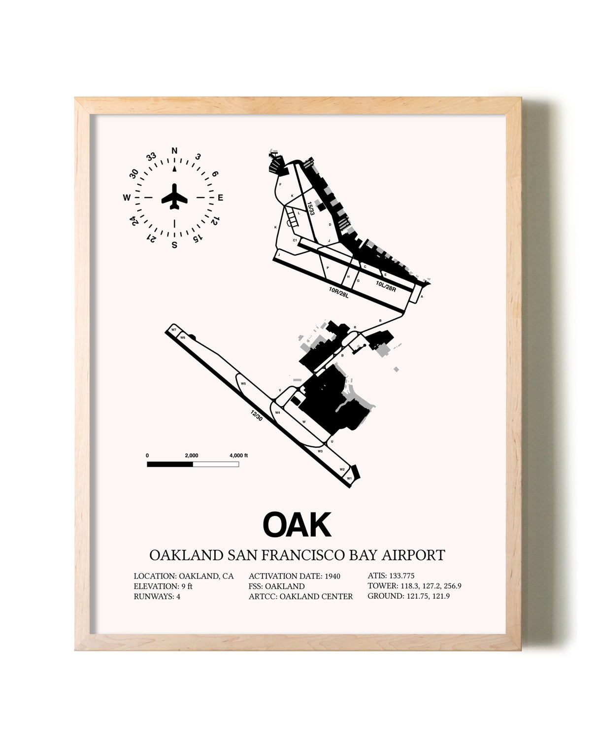 San Francisco Bay Oakland International Airport framed wall art in white frame