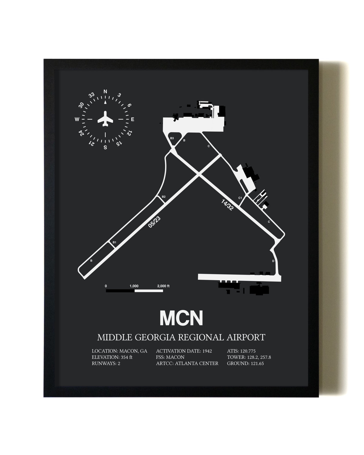 Unframed Middle Georgia Regional Airport map print poster