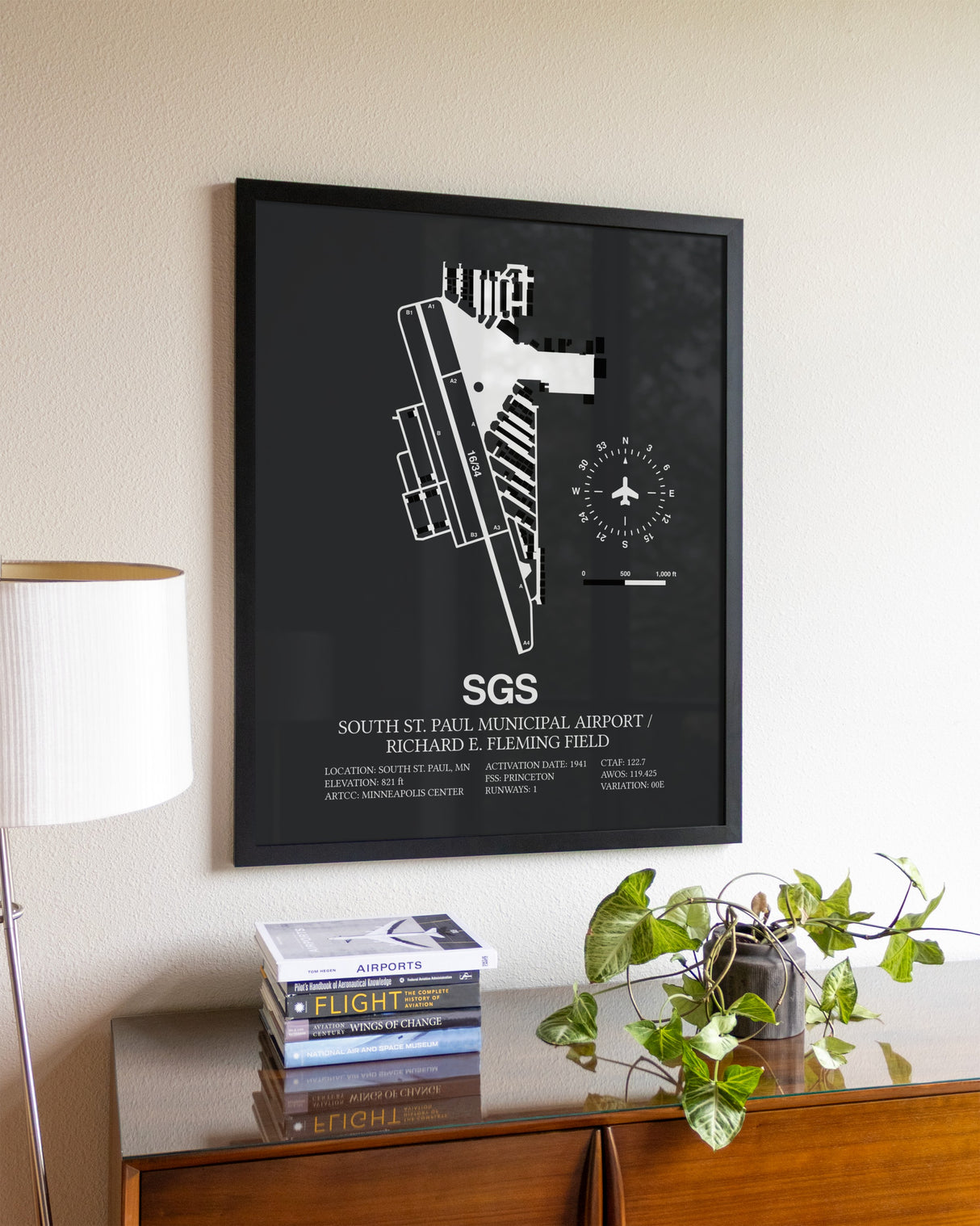 Gray Framed South St. Paul Municipal Airport / Richard E. Fleming Field wall art poster in black frame