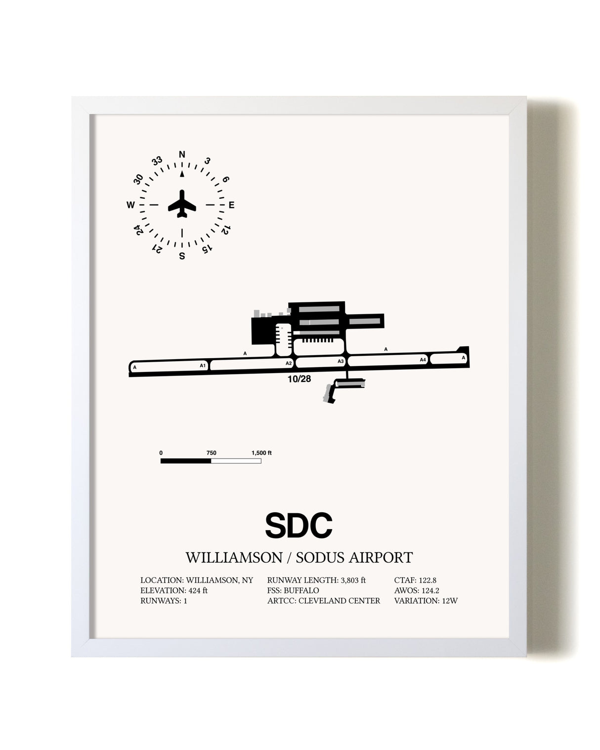 Williamson / Sodus Airport airport map poster in oak frame