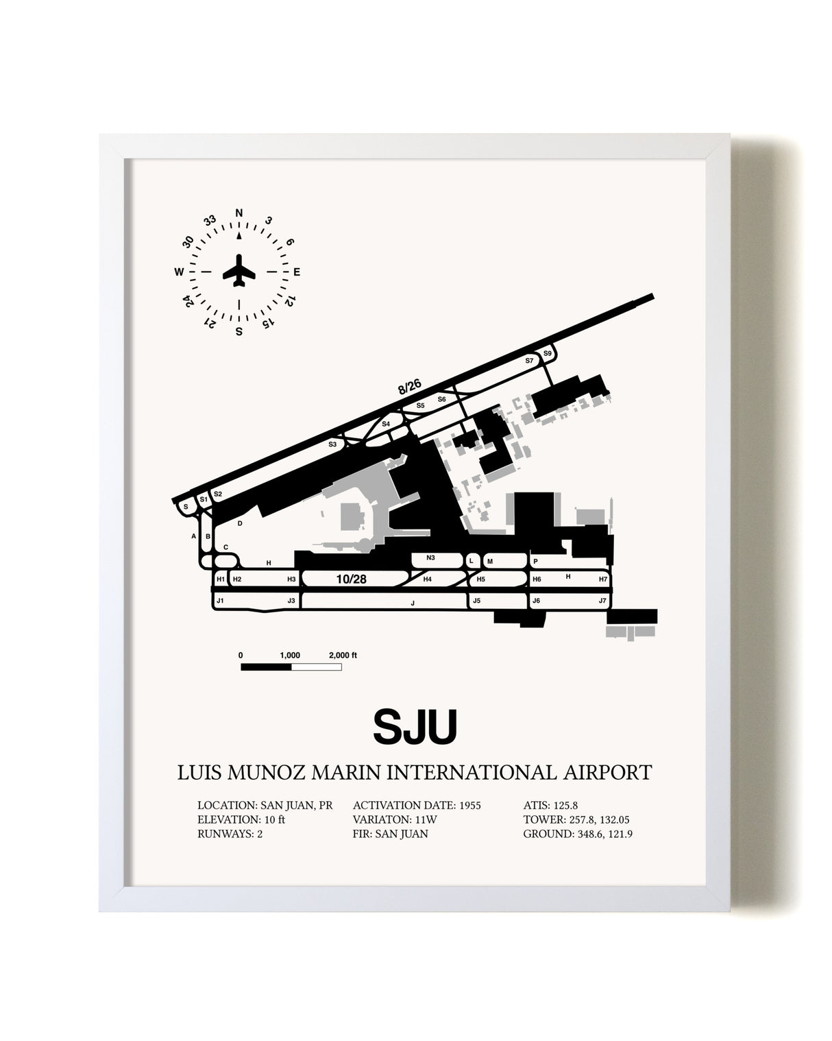 Luis Munoz Marin International Airport airport map poster in oak frame