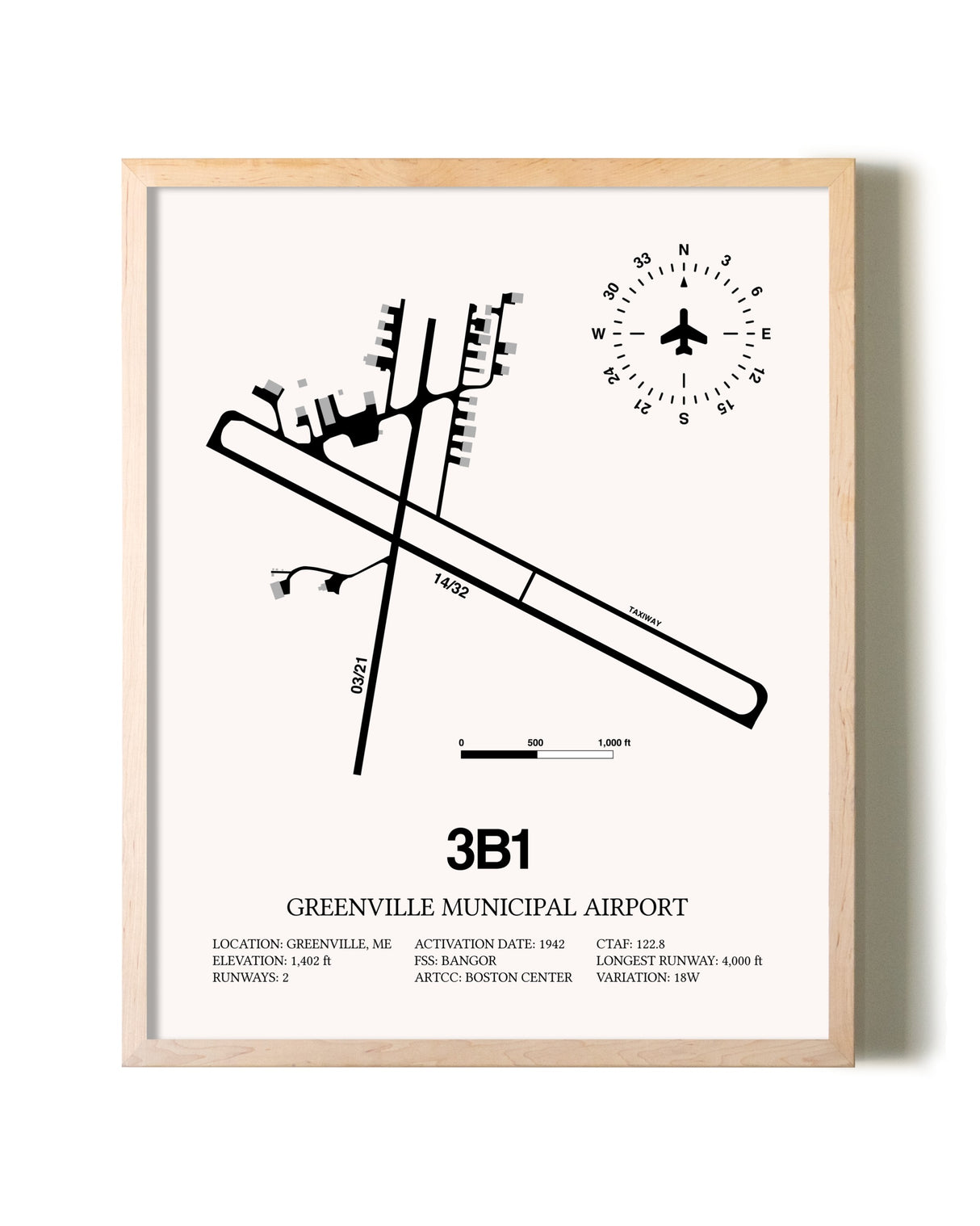 Greenville Municipal Airport framed wall art in white frame