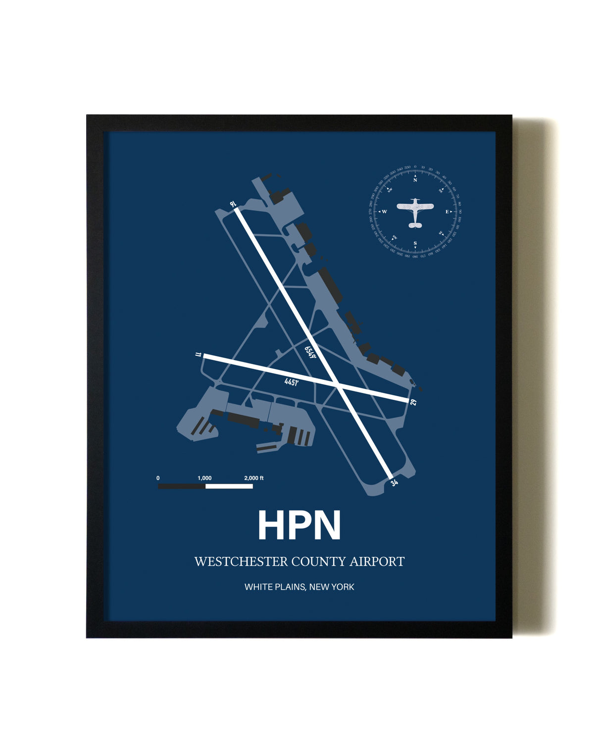 Aviation Blue Framed Westchester County Airport layout wall art poster