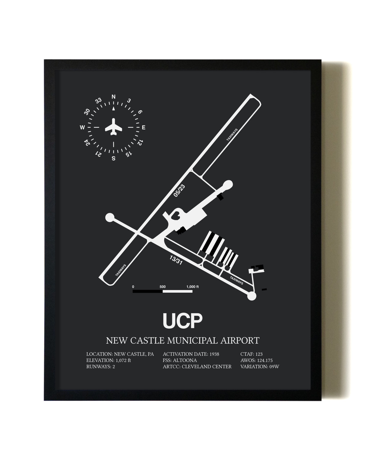 Unframed New Castle Municipal Airport map print poster