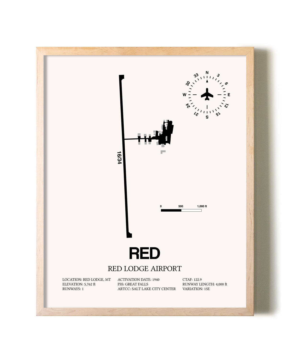 Red Lodge Airport framed wall art in white frame