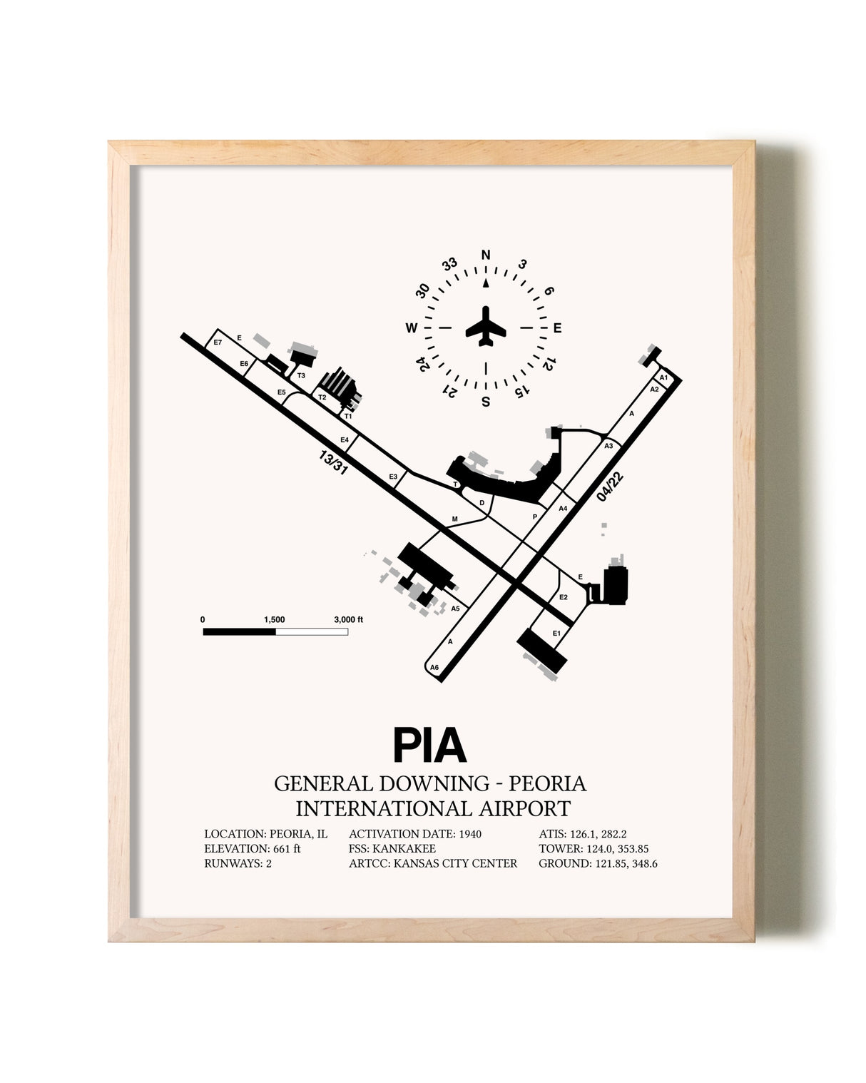 General Downing-Peoria International Airport framed wall art in white frame