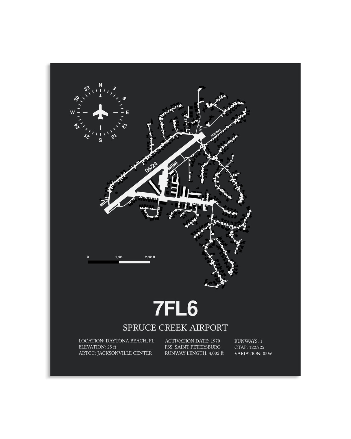 Gray Framed Spruce Creek Airport layout wall art poster