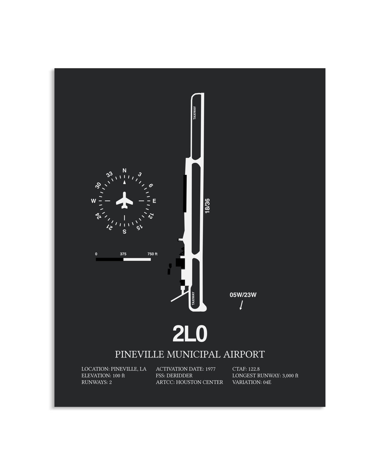 Gray Framed Pineville Municipal Airport layout wall art poster