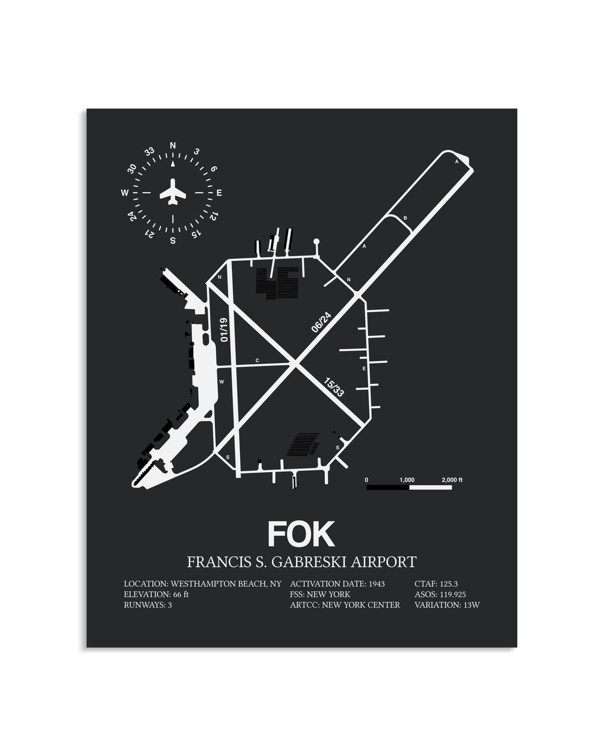Gray Framed Francis S. Gabreski Airport layout wall art poster