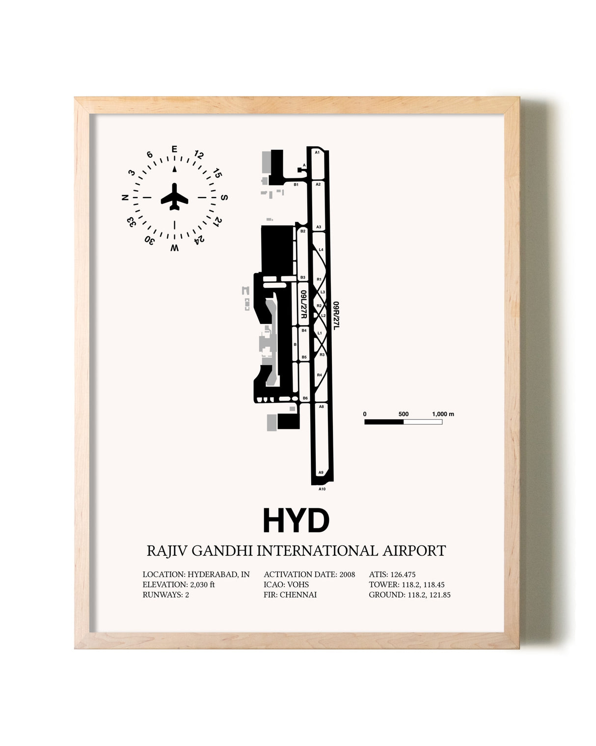 Rajiv Gandhi International Airport framed wall art in white frame