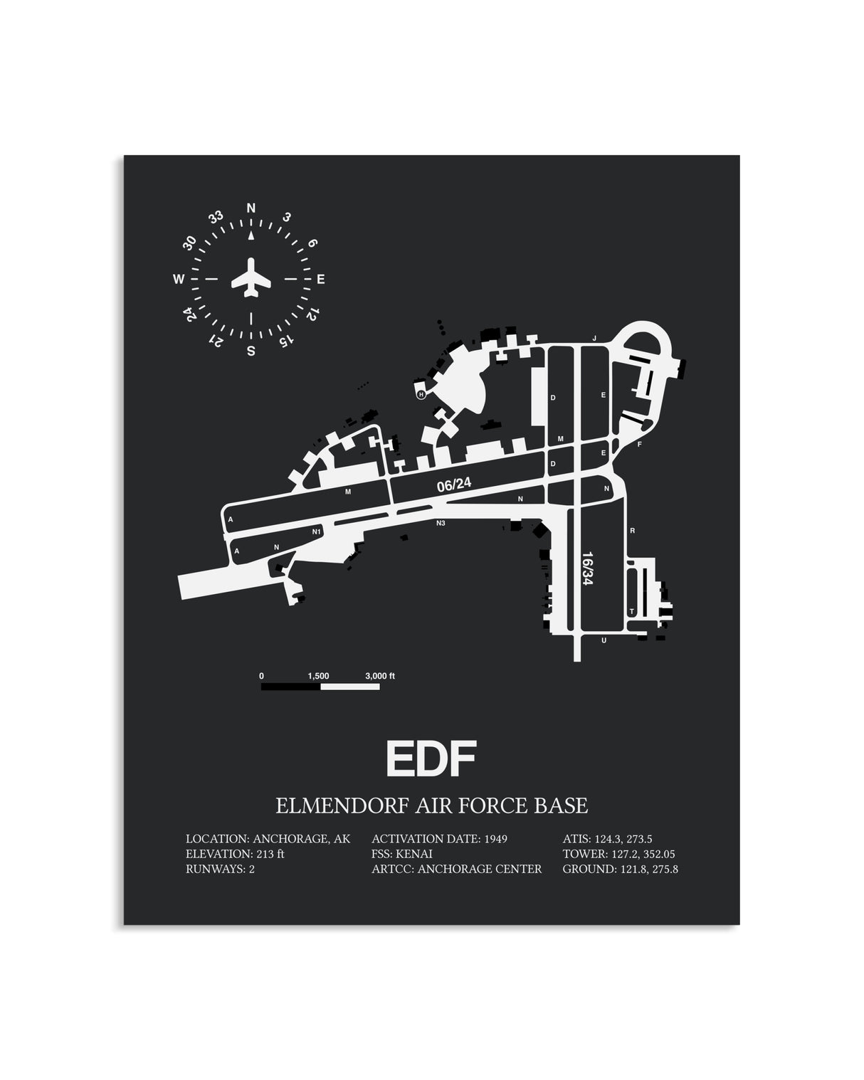Gray Framed Elmendorf Air Force Base layout wall art poster