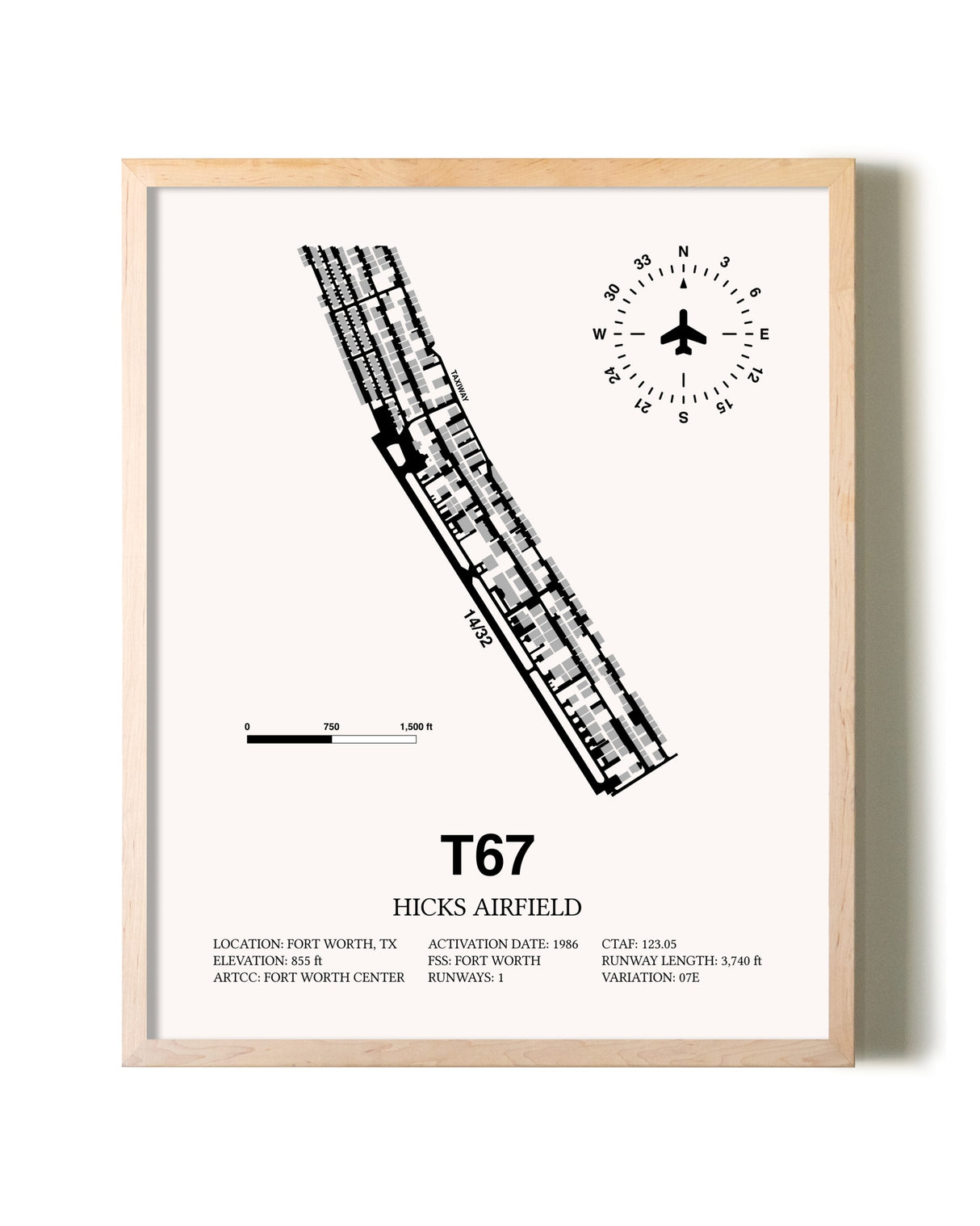 Hicks Airfield framed wall art in white frame