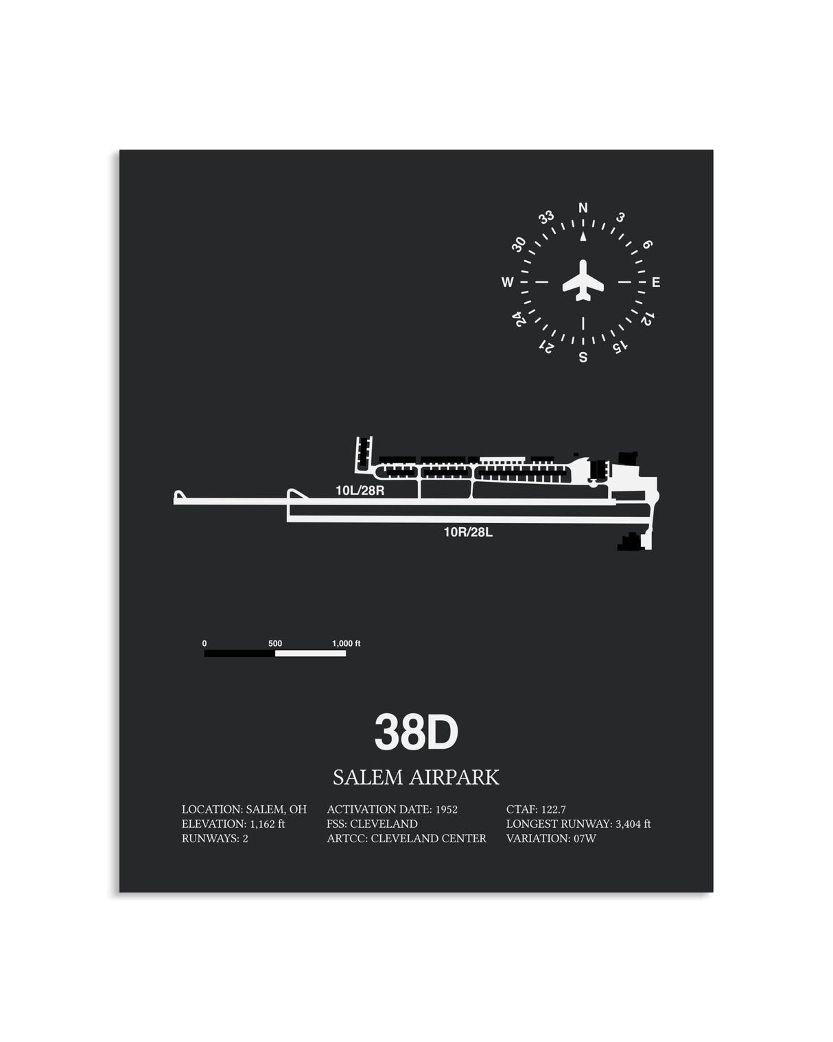 Gray Framed Salem Airpark layout wall art poster