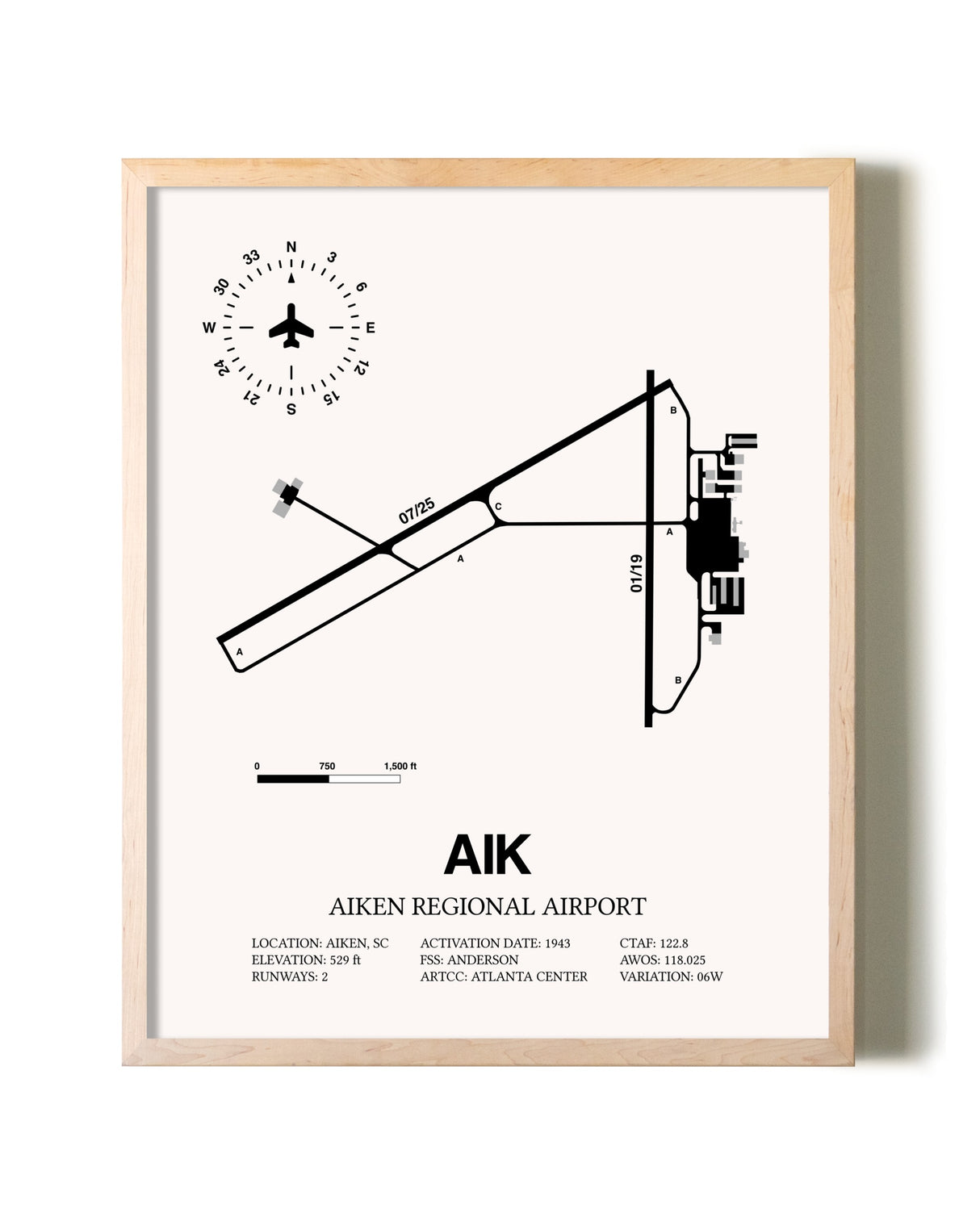 Aiken Regional Airport framed wall art in white frame