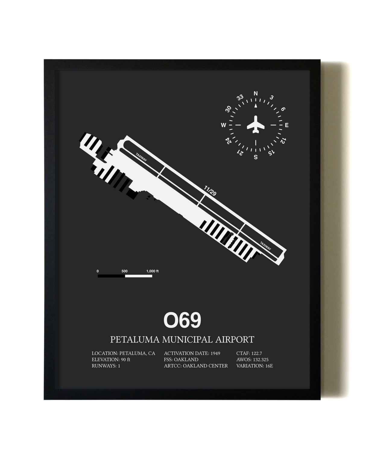Unframed Petaluma Municipal Airport map print poster