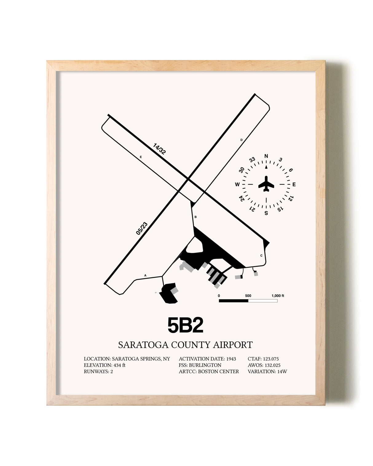 Saratoga County Airport framed wall art in white frame