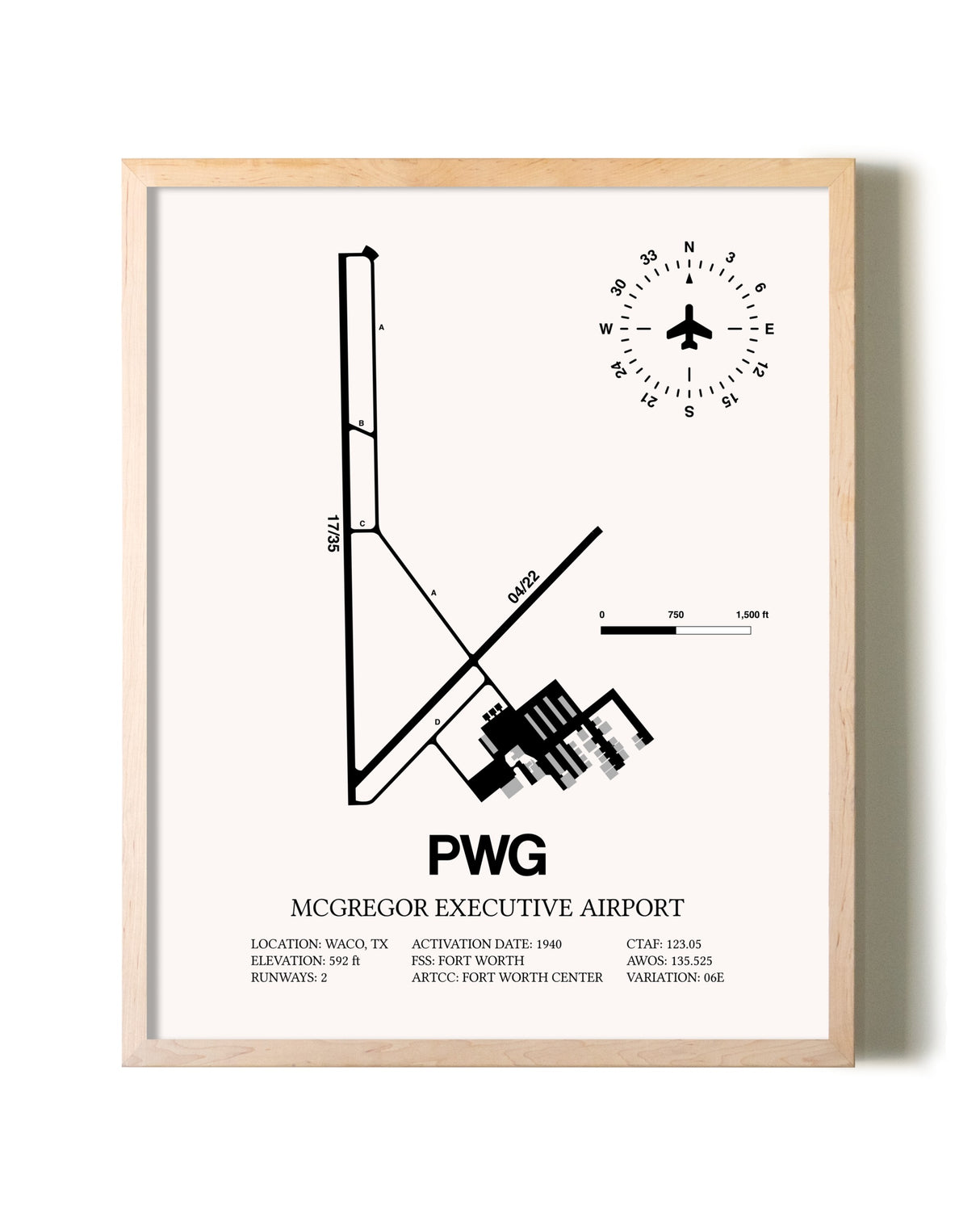McGregor Executive Airport framed wall art in white frame