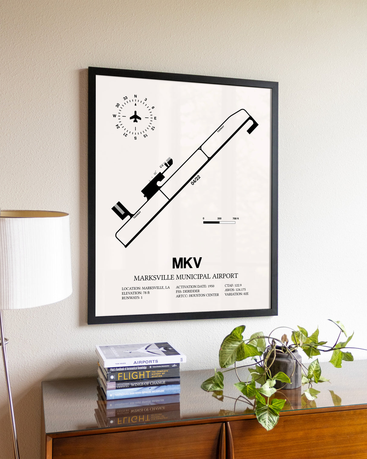 Marksville Municipal Airport aviation wall décor in black wood frame