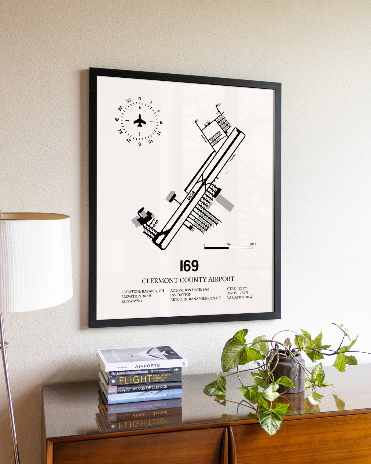 Clermont County Airport aviation wall décor in black wood frame