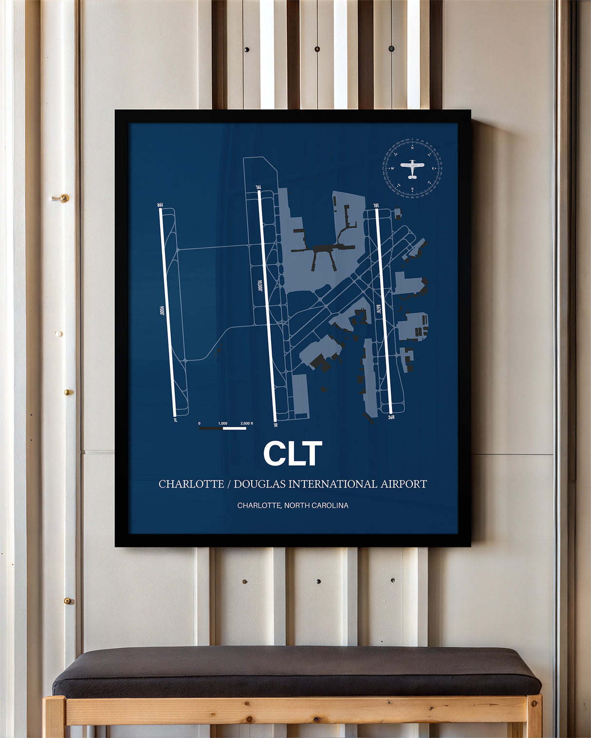 CLT Airport Map, Charlotte / Douglas International Airport, Color Print
