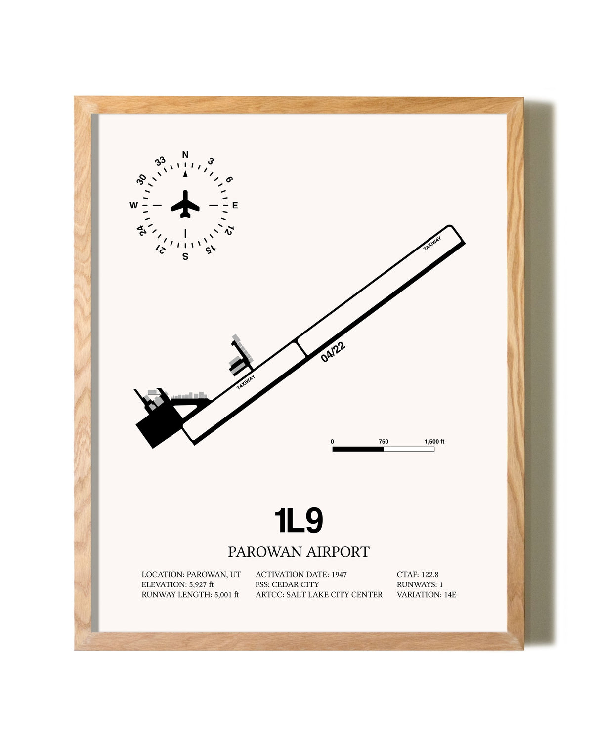 Parowan Airport framed print in natural wood frame