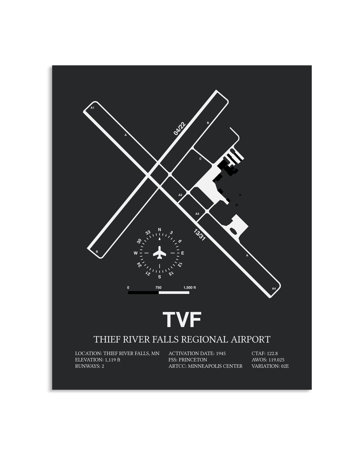 Gray Framed Thief River Falls Regional Airport layout wall art poster