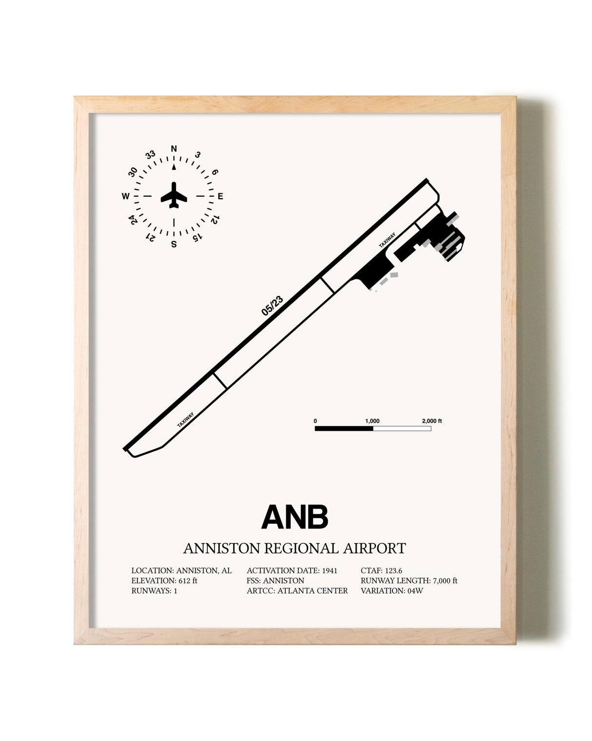 Anniston Regional Airport framed wall art in white frame