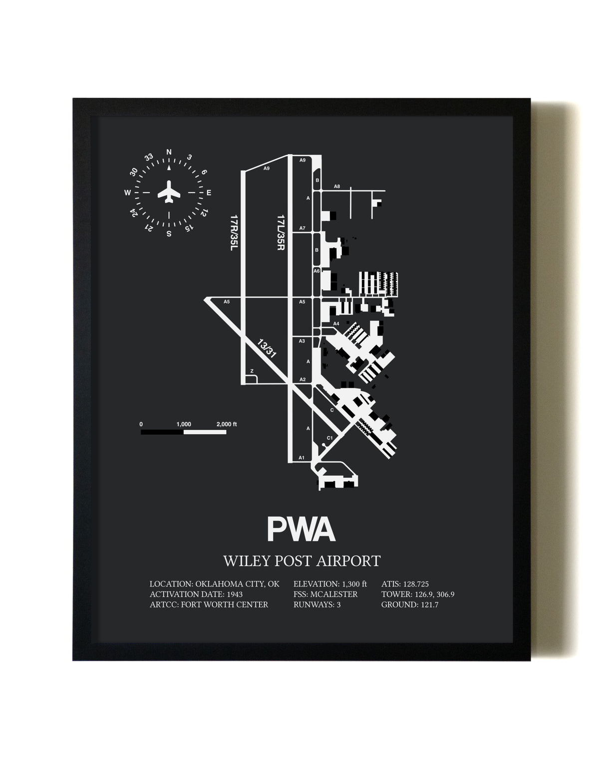 Unframed Wiley Post Airport map print poster