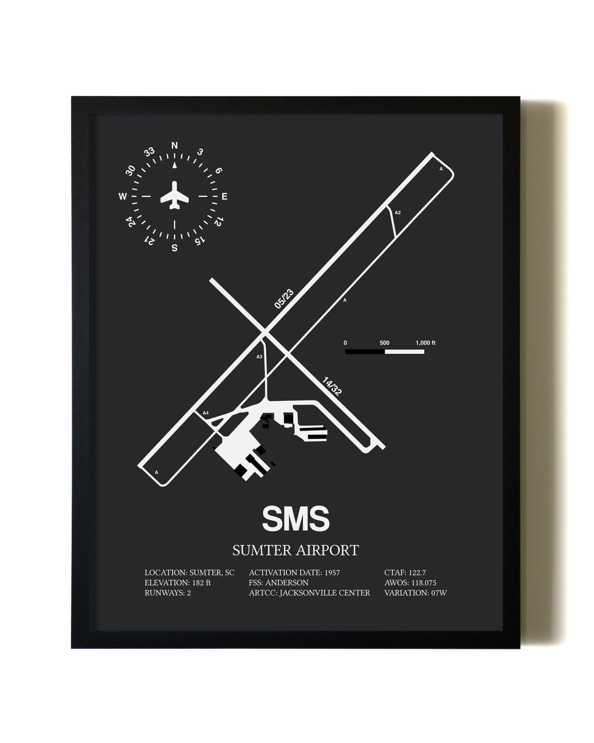 Unframed Sumter Airport map print poster
