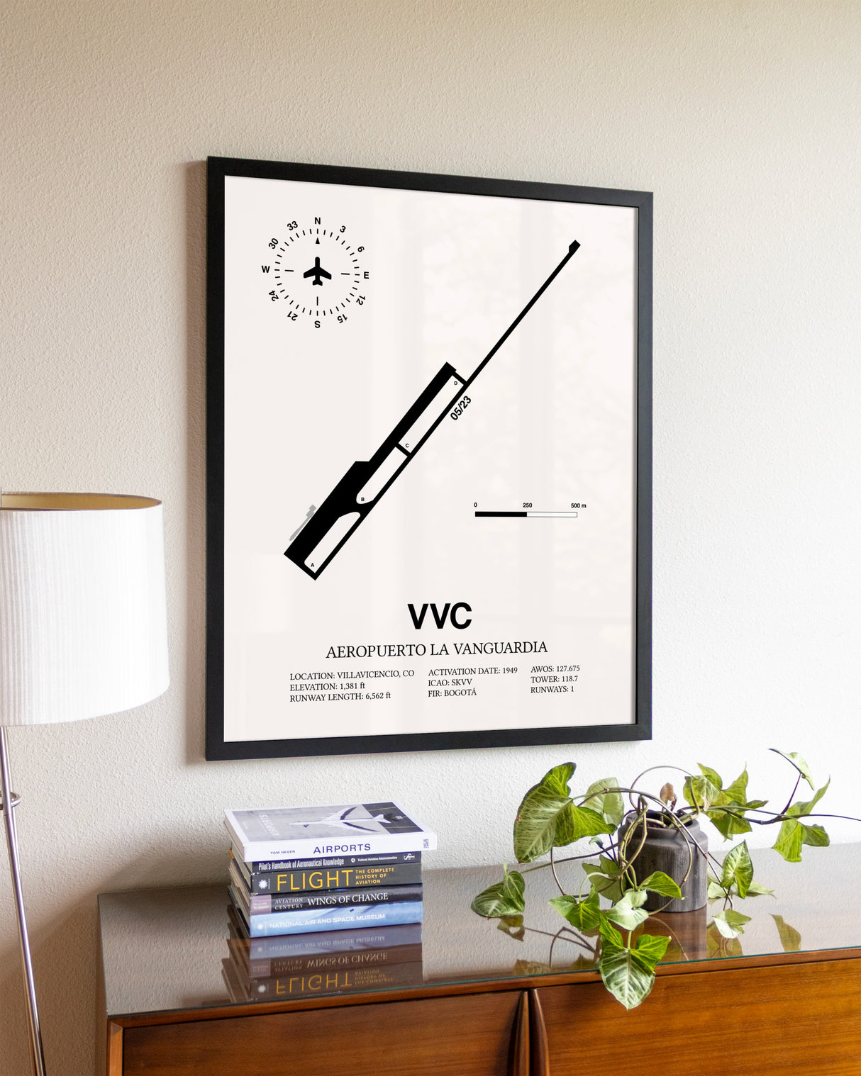 Aeropuerto La Vanguardia aviation wall décor in black wood frame