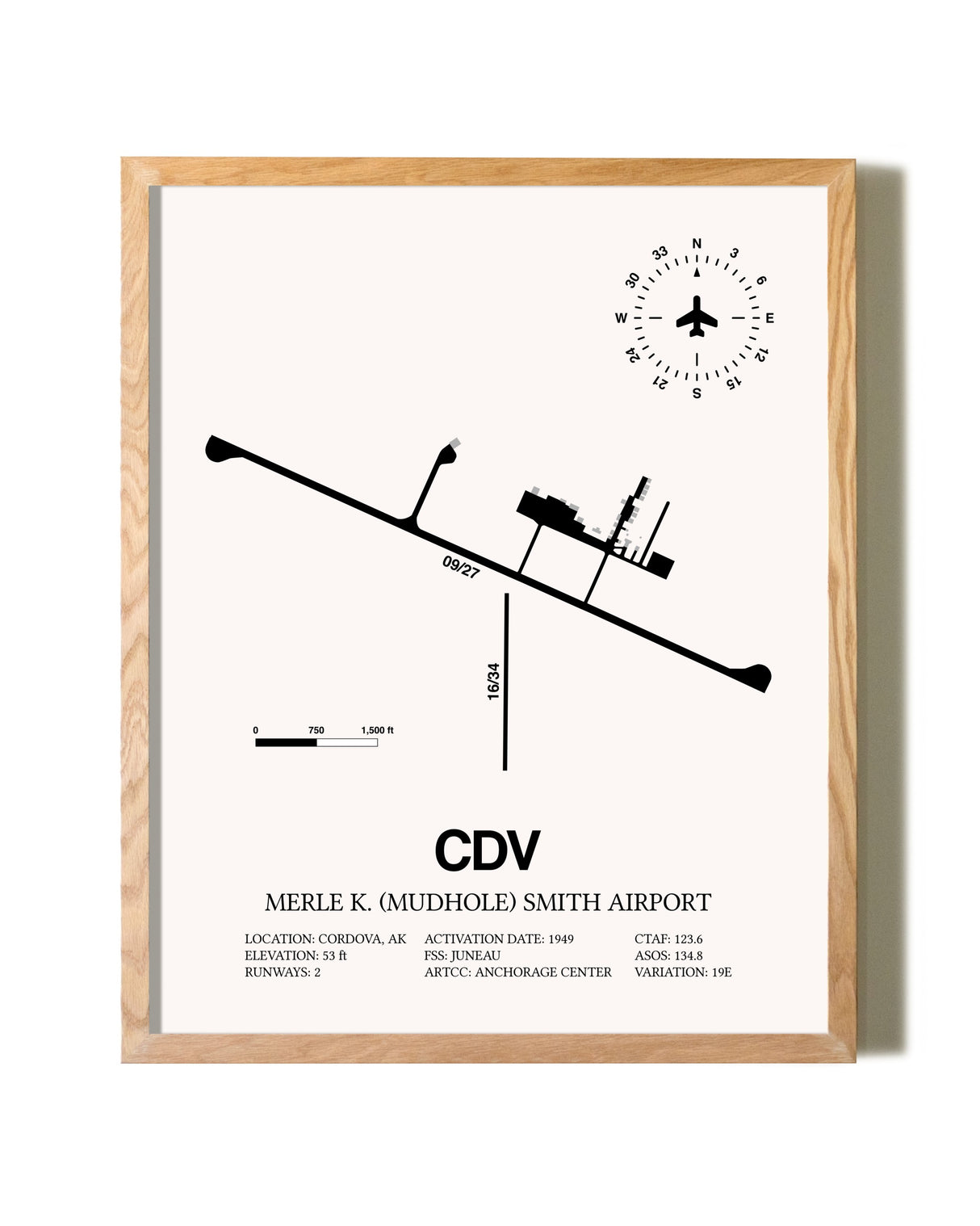 Merle K. (Mudhole) Smith Airport framed print in natural wood frame