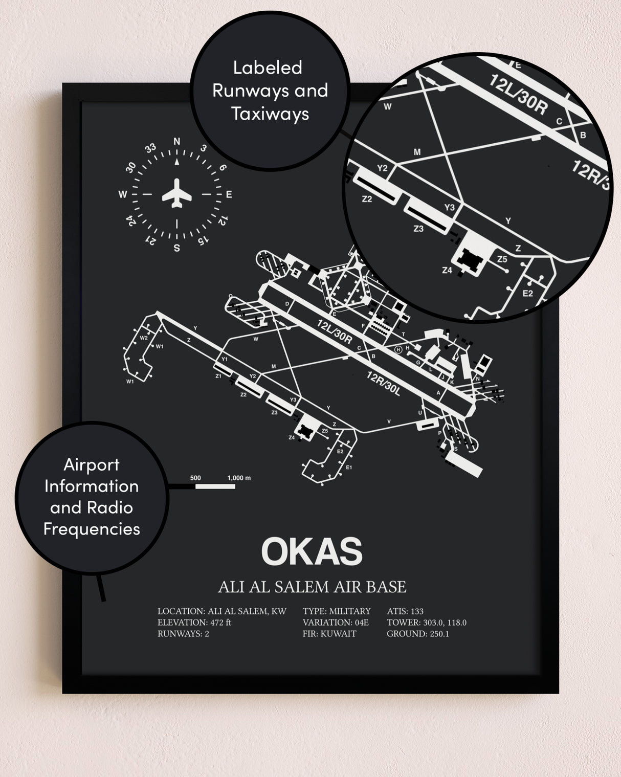 Ali Al Salem Air Base poster size comparison chart