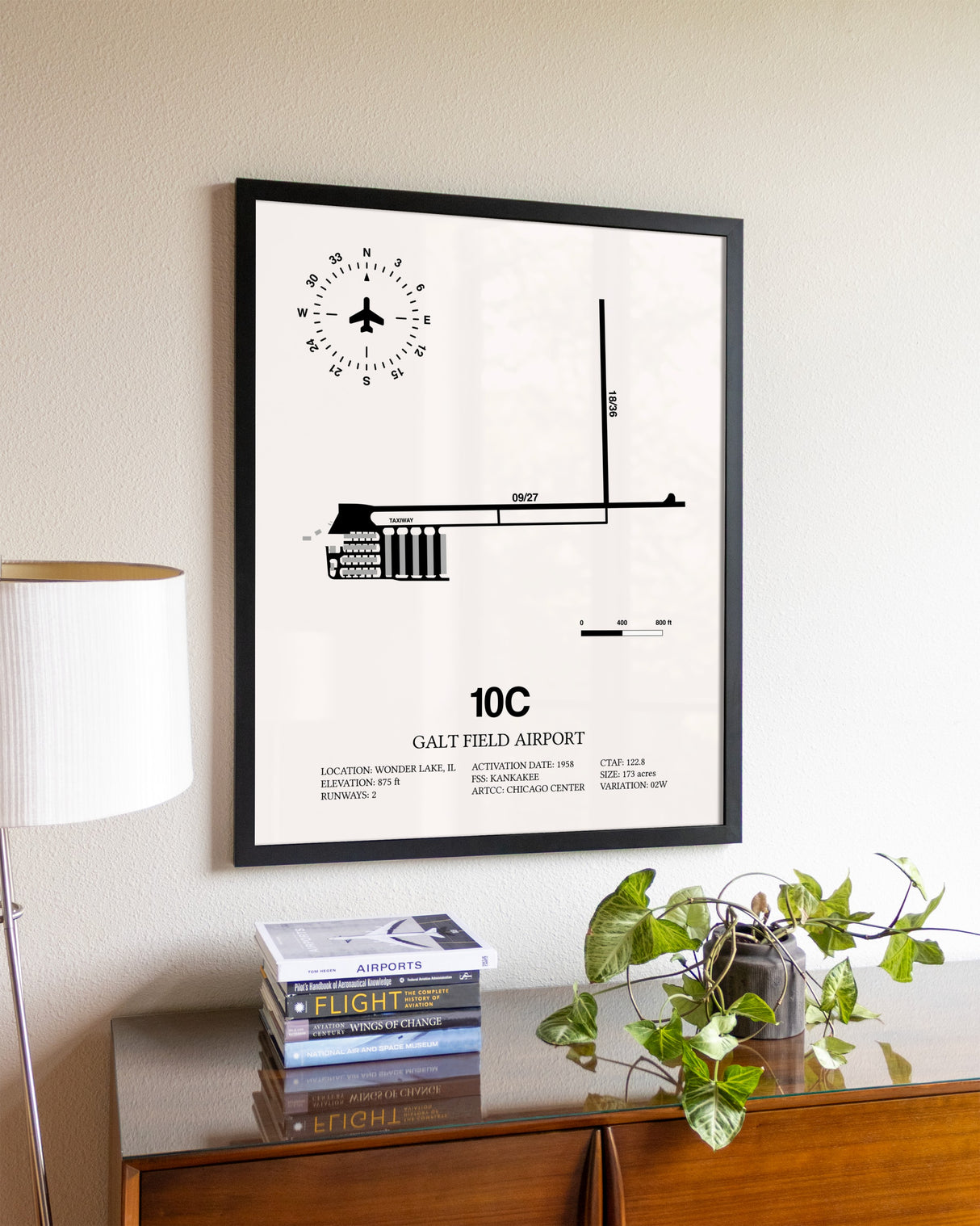 Galt Field Airport aviation wall décor in black wood frame