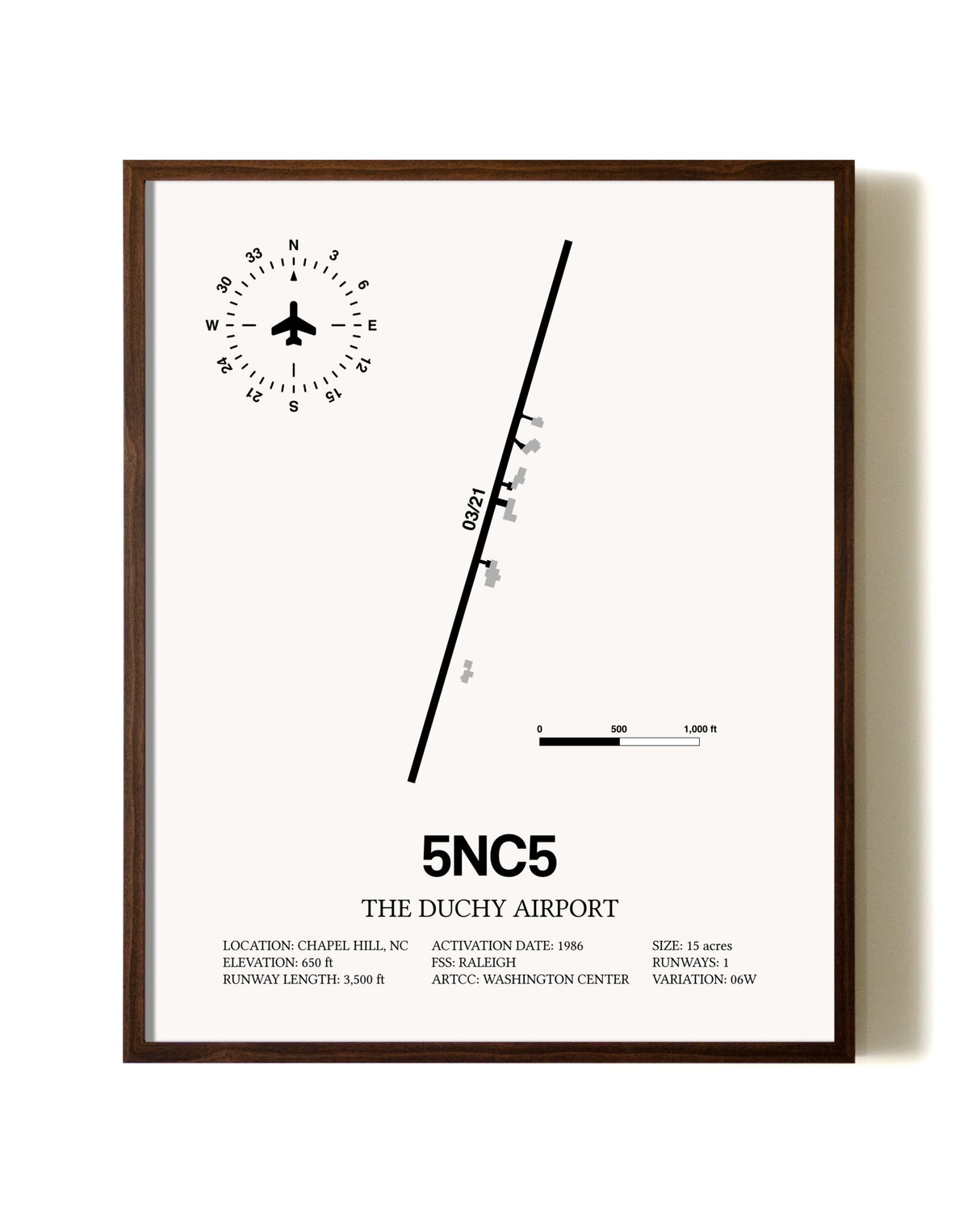 The Duchy Airport aviation print in walnut frame
