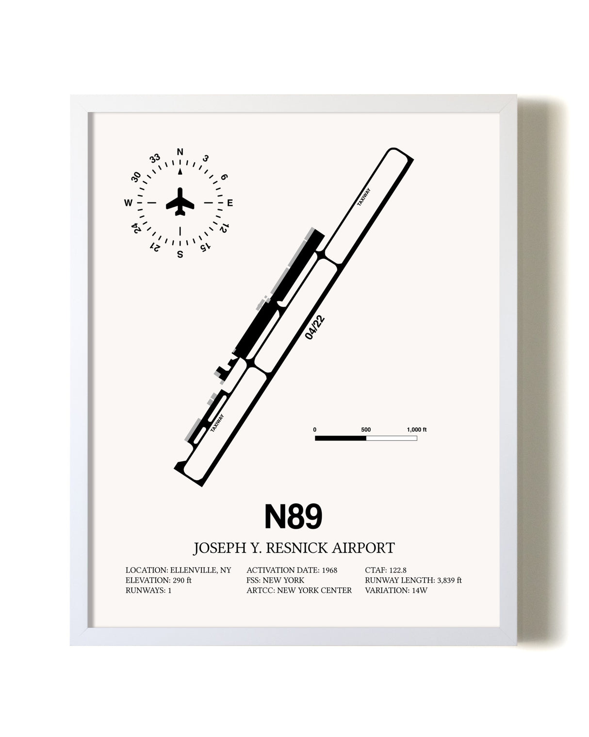 Joseph Y. Resnick Airport airport map poster in oak frame