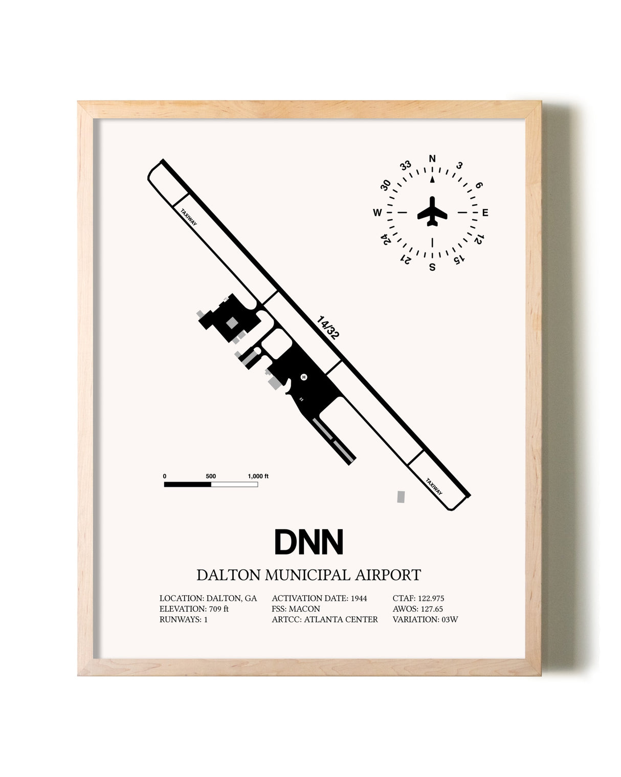 Dalton Municipal Airport framed wall art in white frame